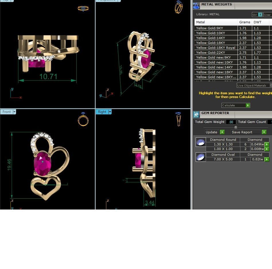 Women Oval Diamond Heart Pendant 3dm STL OBJ FBX Render Details 3D print model_10