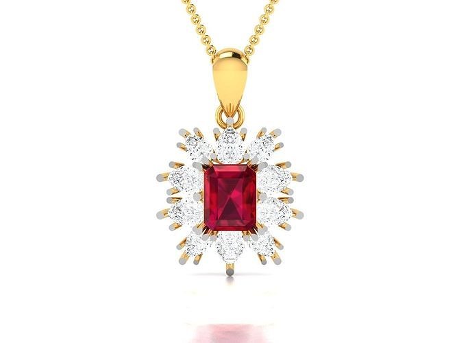 Women emerald diamond Pendant 3dm STL OBJ FBX Render Details 3D print model