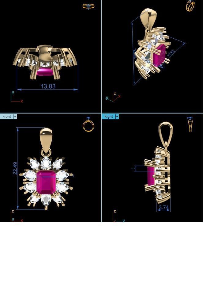 Women emerald diamond Pendant 3dm STL OBJ FBX Render Details 3D print model_9