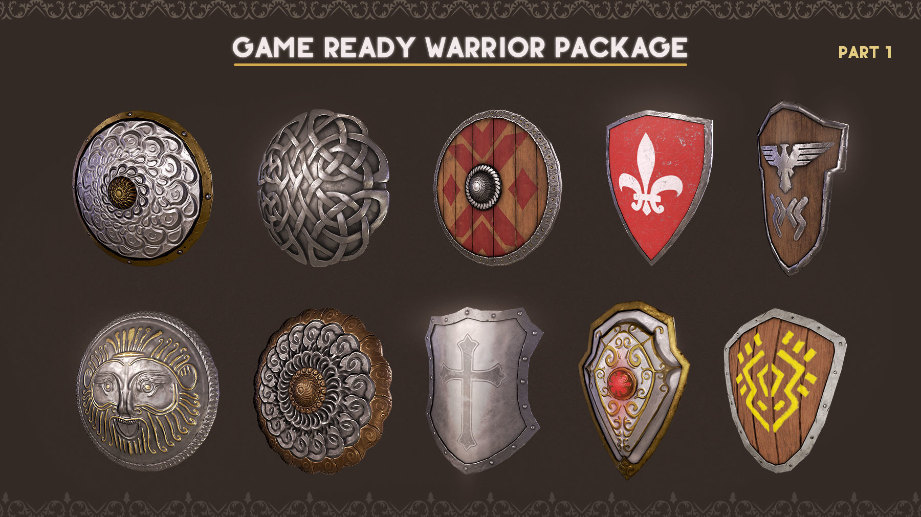 60 Warrior Shield Low poly 3d model Low-poly 3D model_1