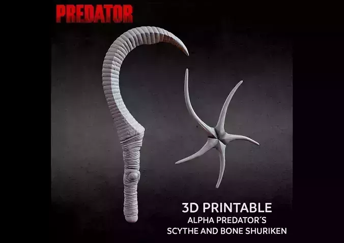 3D PRINTABLE ALPHA PREDATOR SCYTHE AND BONE SHURIKEN
