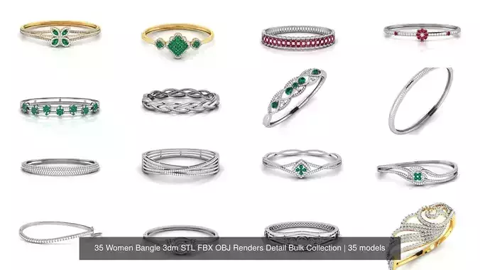 35 Women Bangle 3dm STL FBX OBJ Renders Detail Bulk Collection