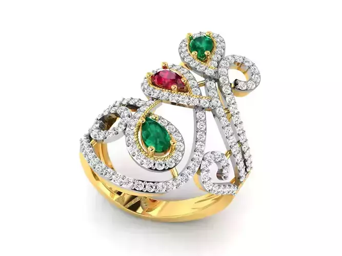 Cocktail Pear Diamond Ring 3dm STL OBJ FBX Render Details