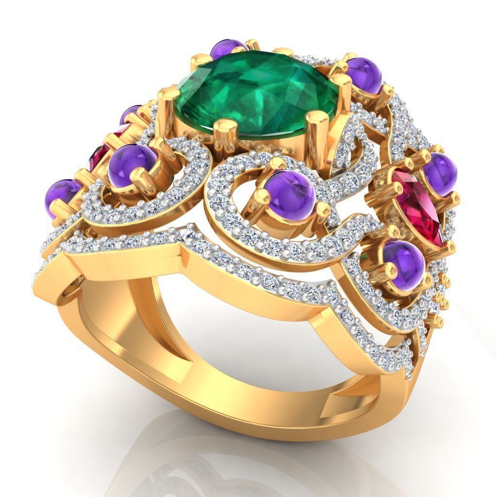 Cocktail Pear Diamond Ring 3dm STL OBJ FBX Render Details 3D print model_10