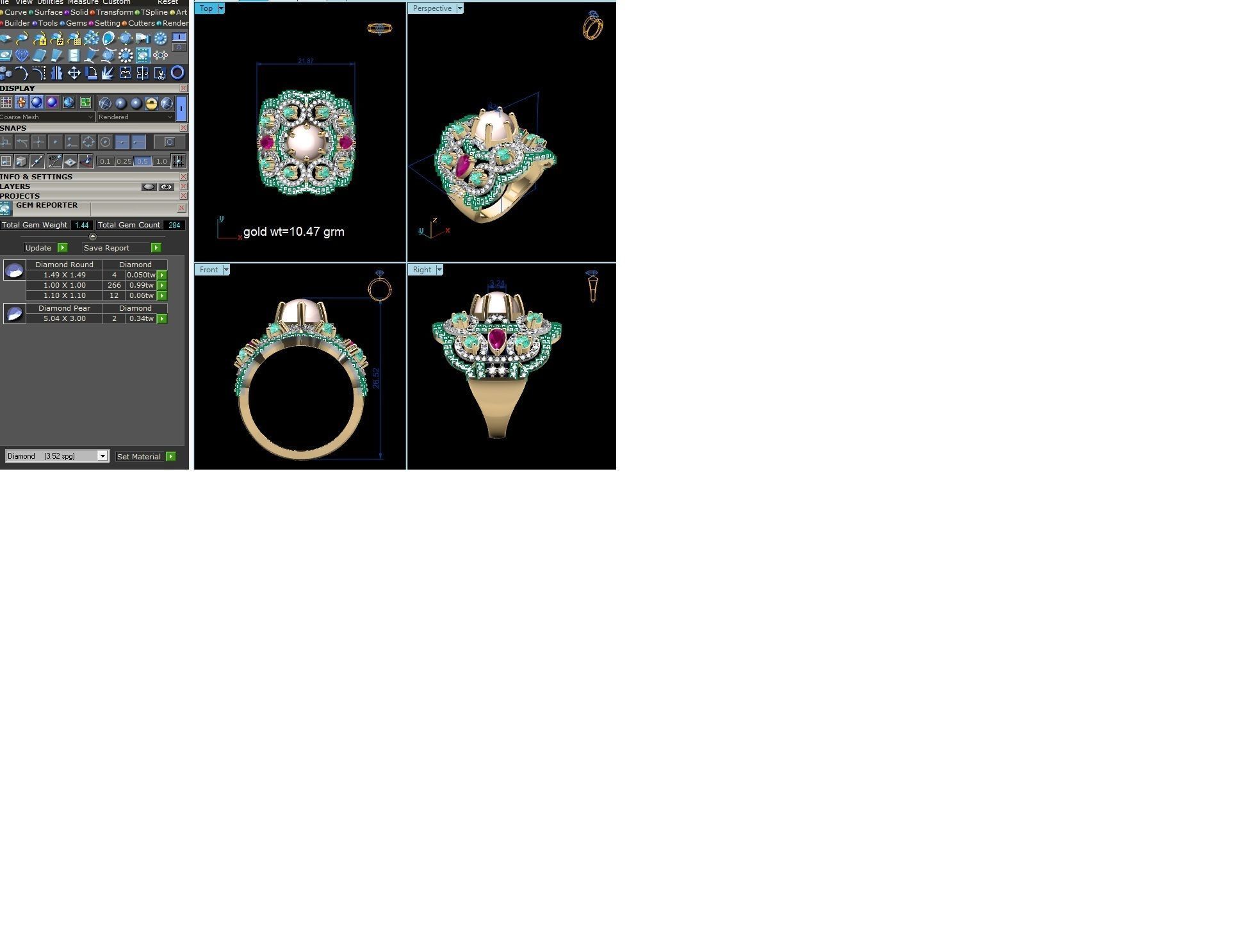 Cocktail Pear Diamond Ring 3dm STL OBJ FBX Render Details 3D print model_6