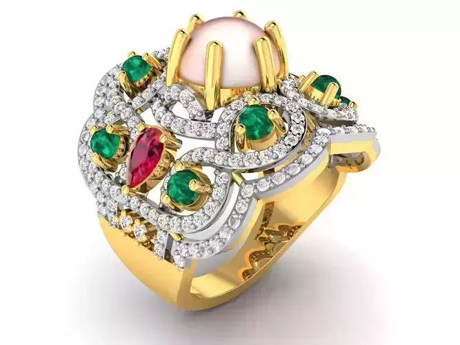 Cocktail Pear Diamond Ring 3dm STL OBJ FBX Render Details