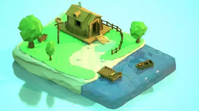 Editable scene - Old house with yard and many other models