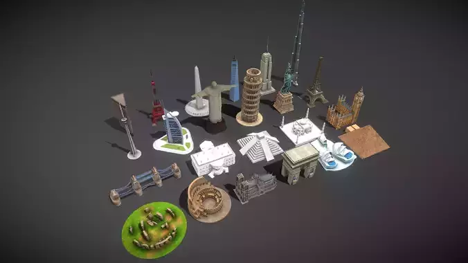 World Famous Buildings  Low-poly 3D model