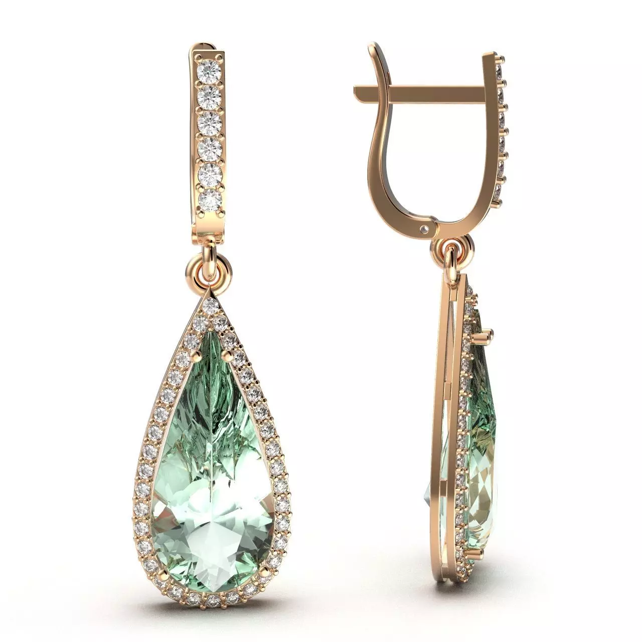 G0092 amethyst and diamond earrings in rose gold 3D print model_0