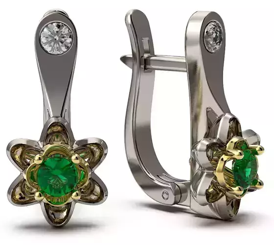 G0078 two earrings with emerald stones and diamonds