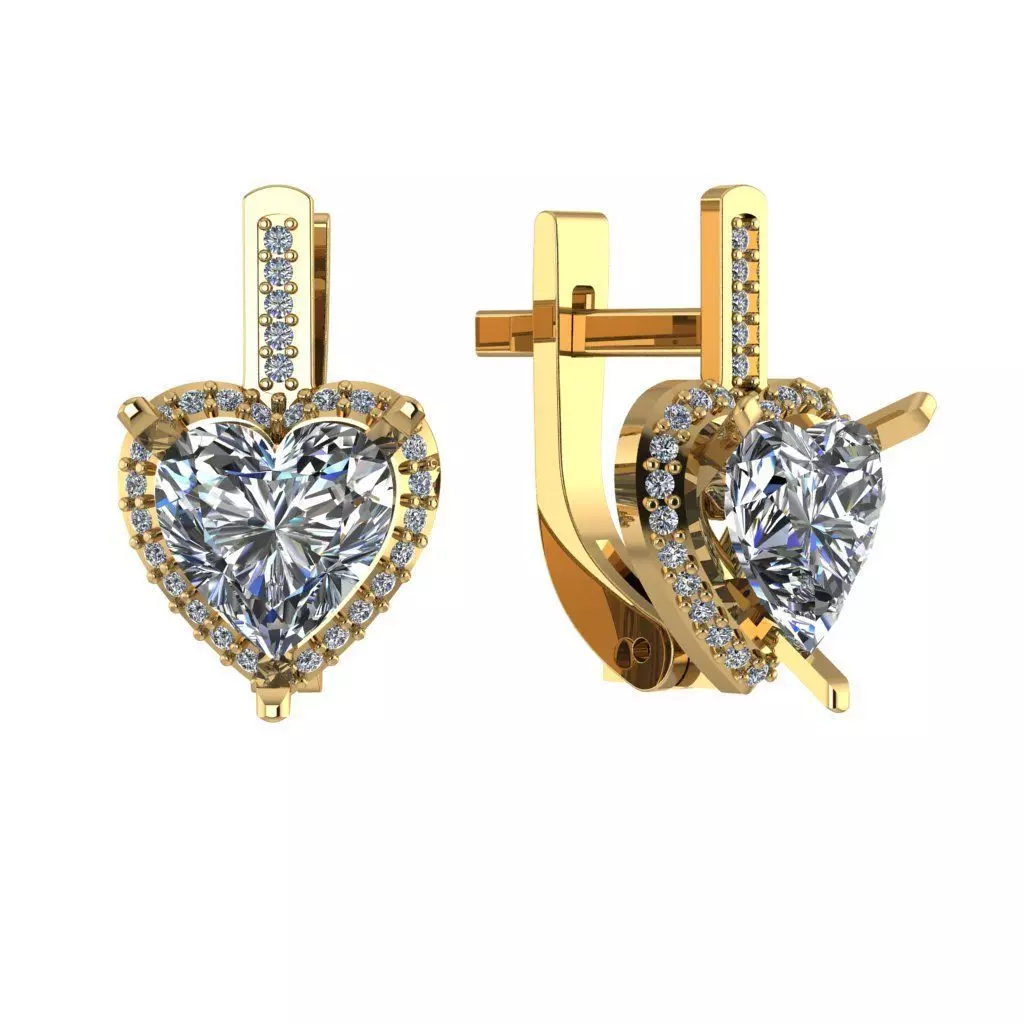 G0055 heart shaped diamond earrings gold 3D print model