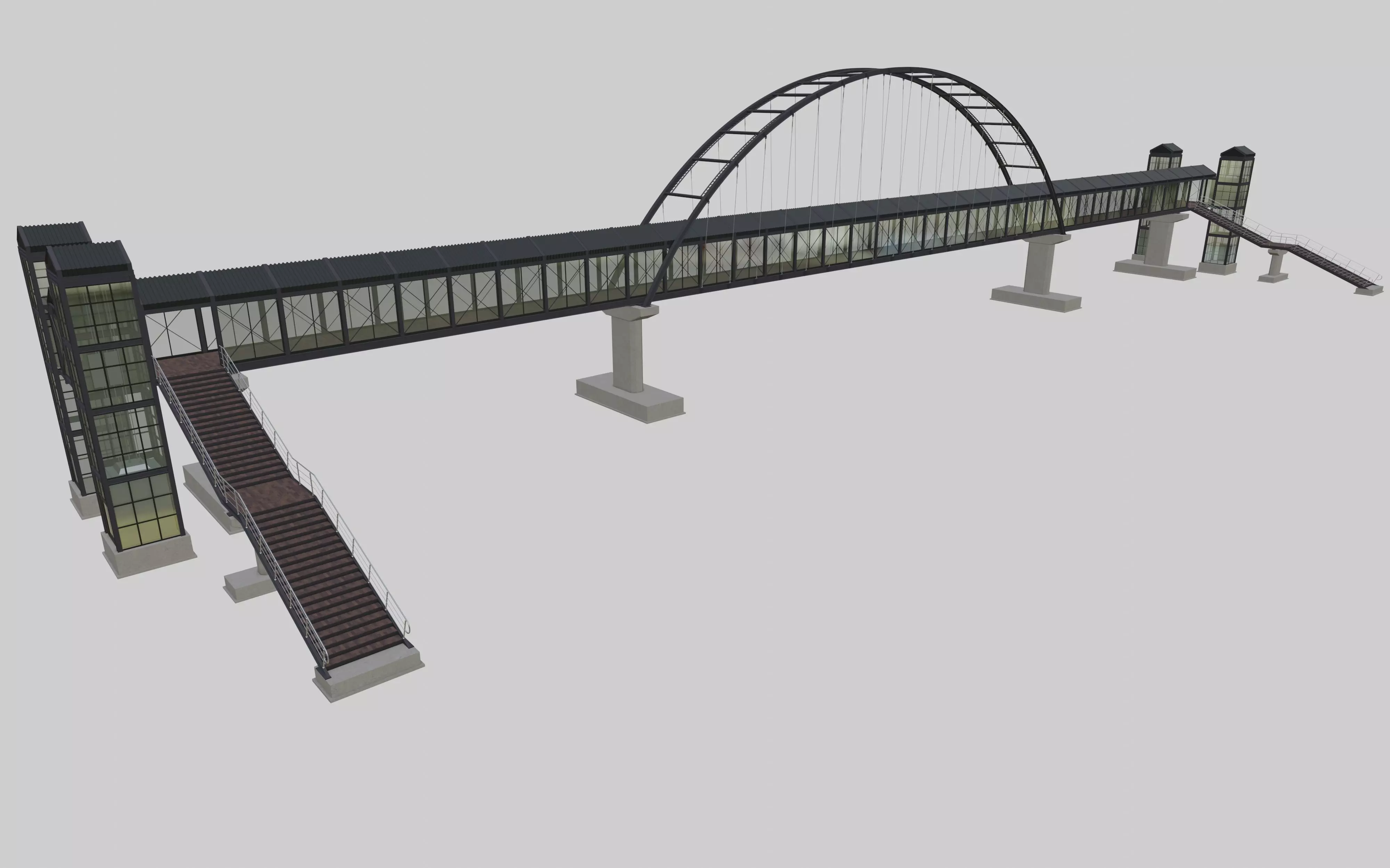 Modern Steel Pedestrian Bridge 3D model