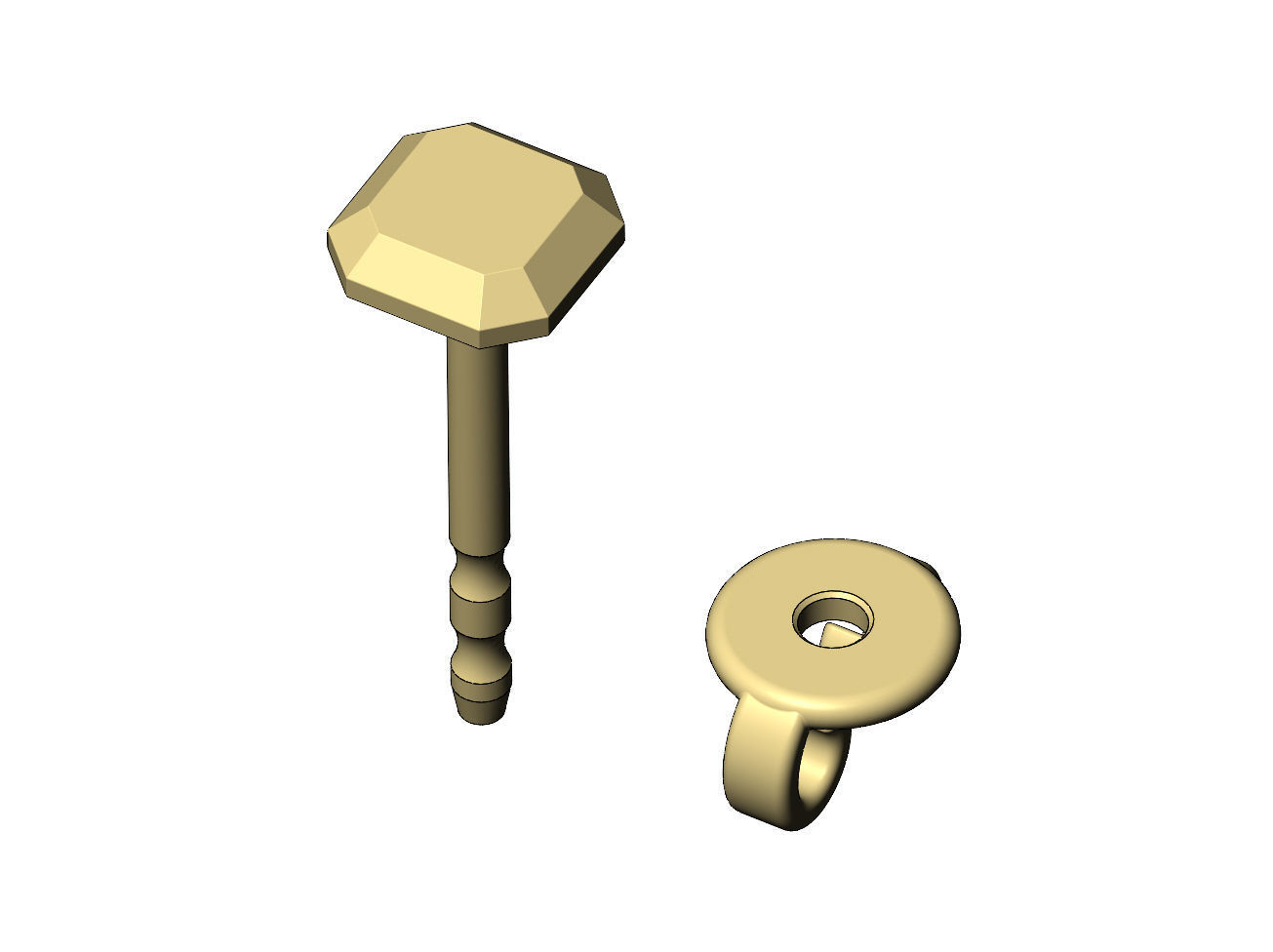 Square faceted stud earring 3D print model_8