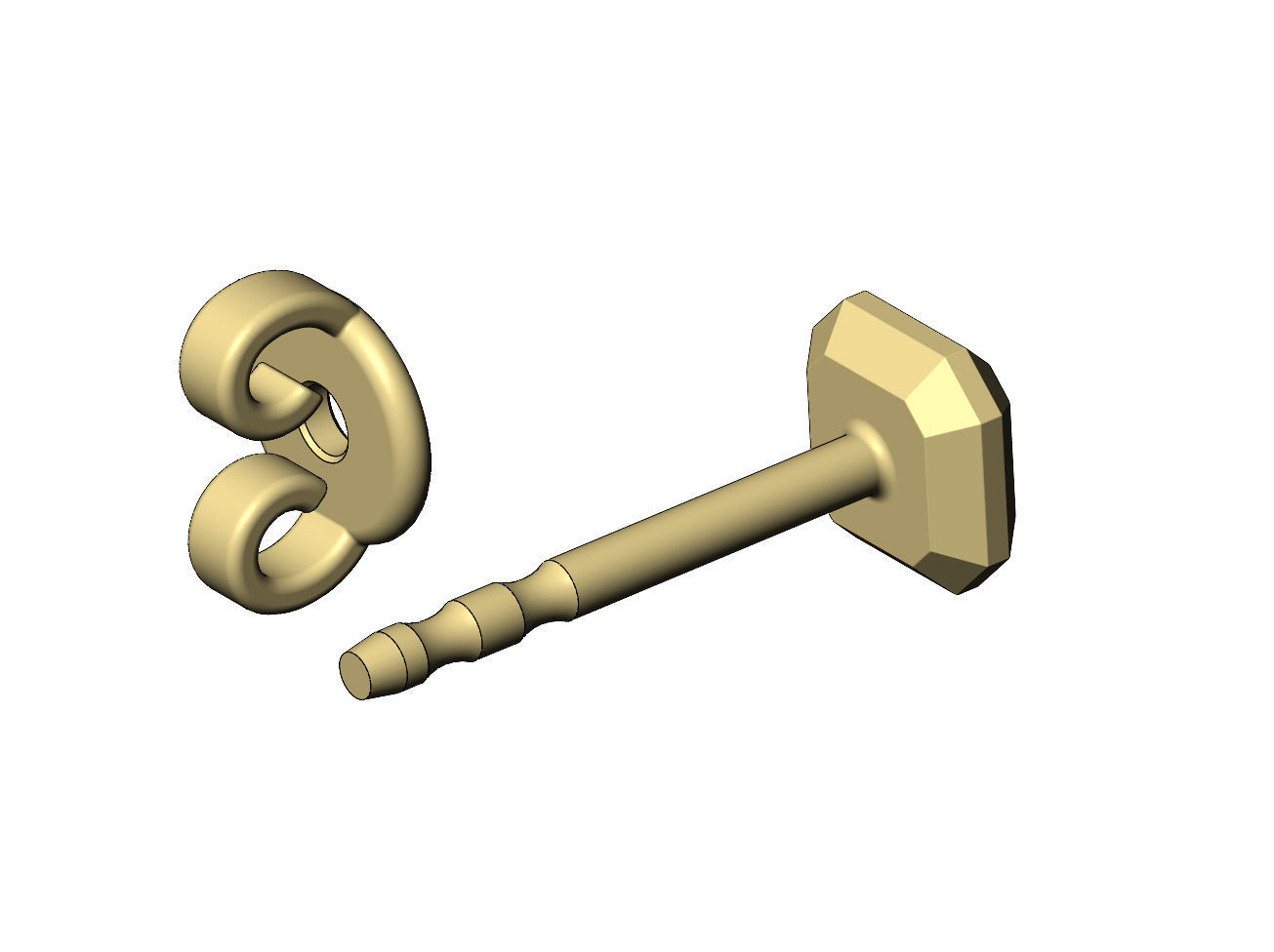 Square faceted stud earring 3D print model_4