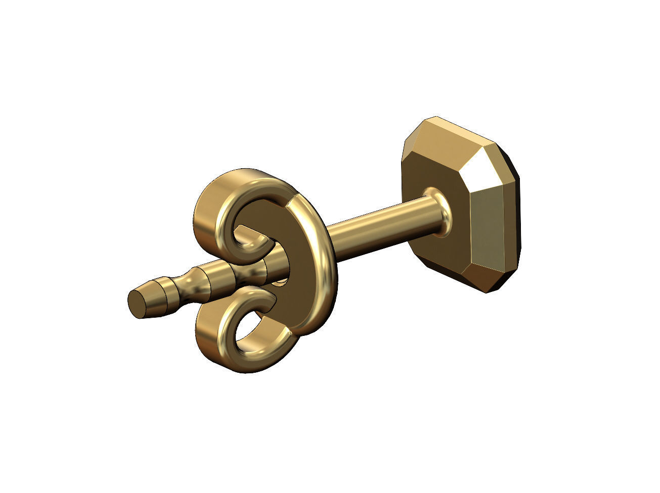 Square faceted stud earring 3D print model_2