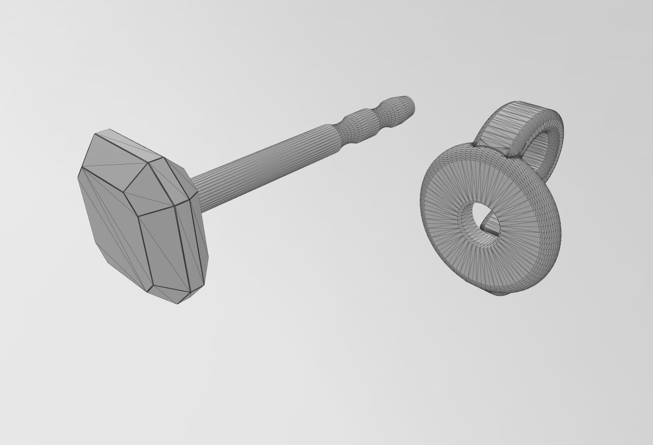 Square faceted stud earring 3D print model_12