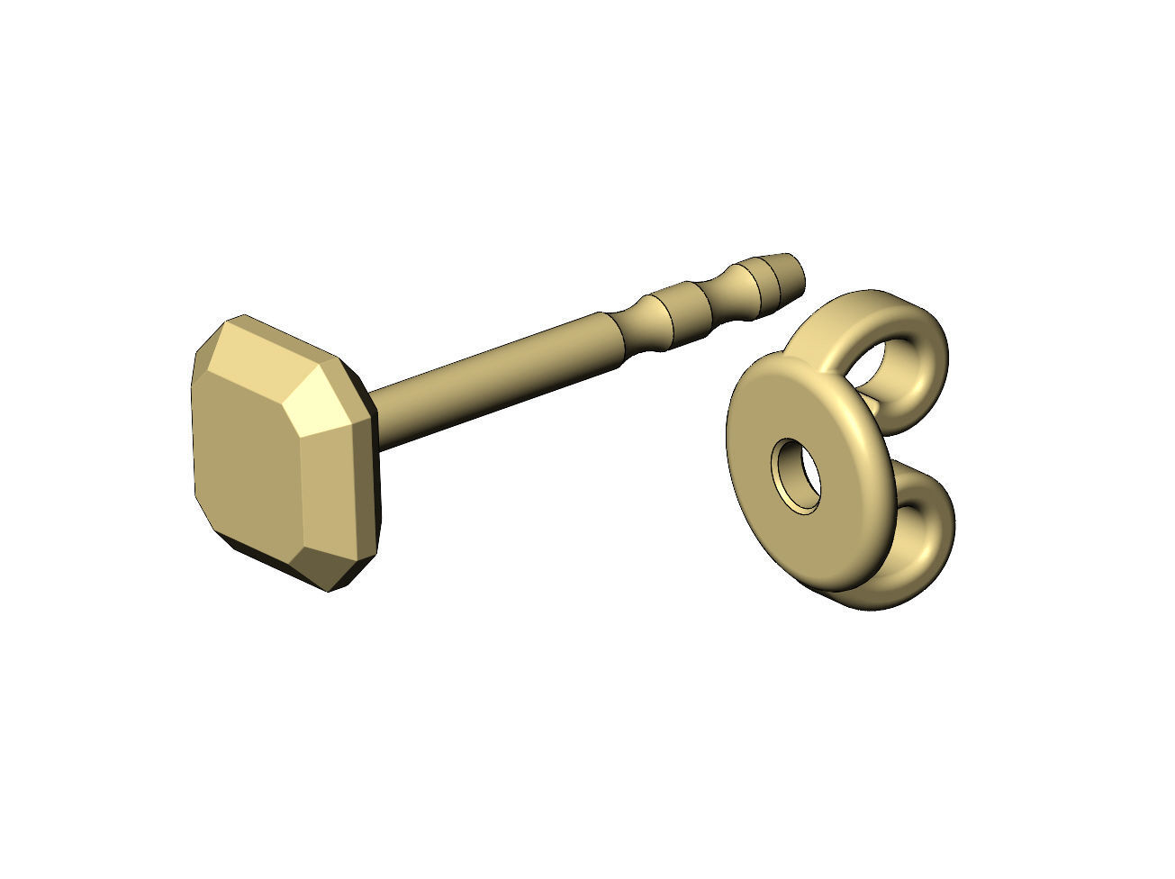 Square faceted stud earring 3D print model_3