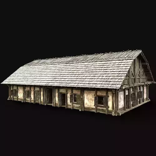 ENTERABLE LONG HOUSE BARN FOLK HUT FARM COTTAGE WOODEN CABIN AAA Low-poly 3D model