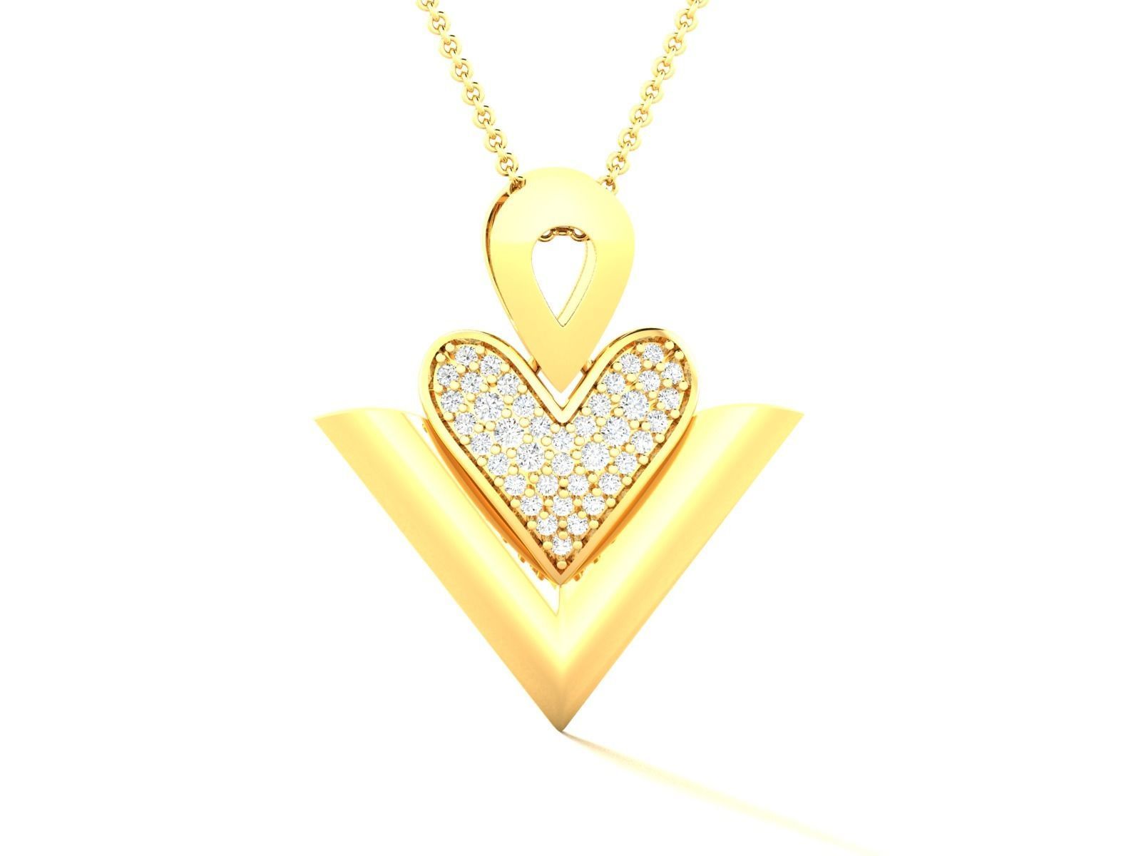 Solitaire Heart Pendant 3DM STL OBJ FBX Renders Details 3D print model_3