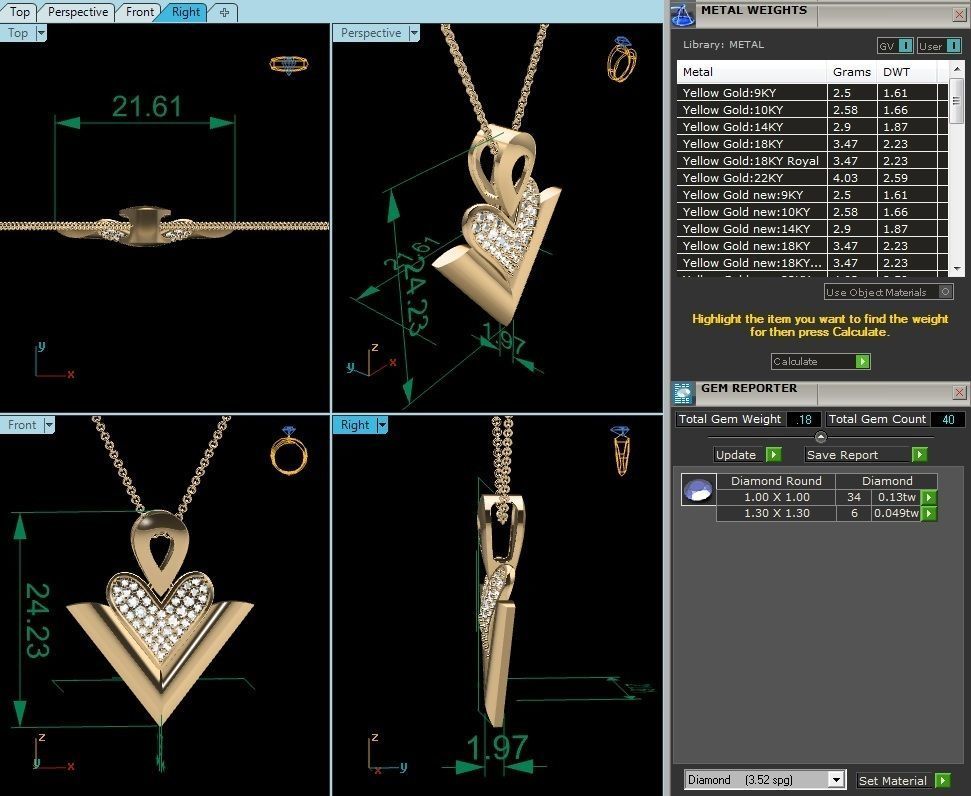 Solitaire Heart Pendant 3DM STL OBJ FBX Renders Details 3D print model_5