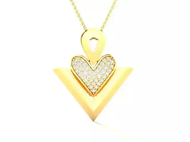 Solitaire Heart Pendant 3DM STL OBJ FBX Renders Details 3D print model