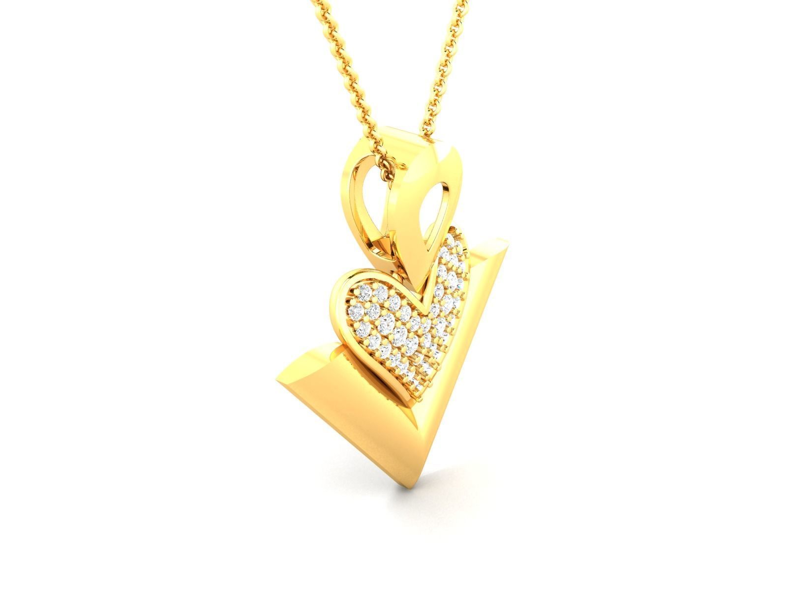 Solitaire Heart Pendant 3DM STL OBJ FBX Renders Details 3D print model_2