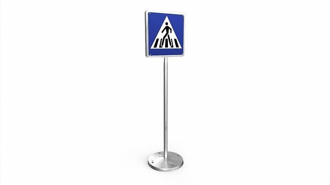 Pedestrian crossing traffic sign Low-poly 3D model 2