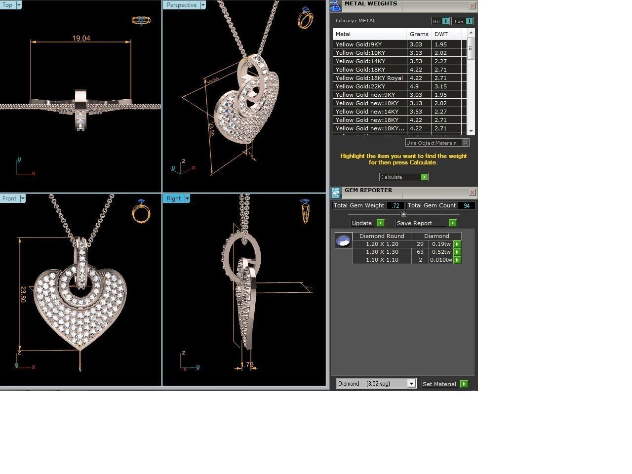 Solitaire Heart Pendant 3DM STL OBJ FBX Renders Details 3D print model_6