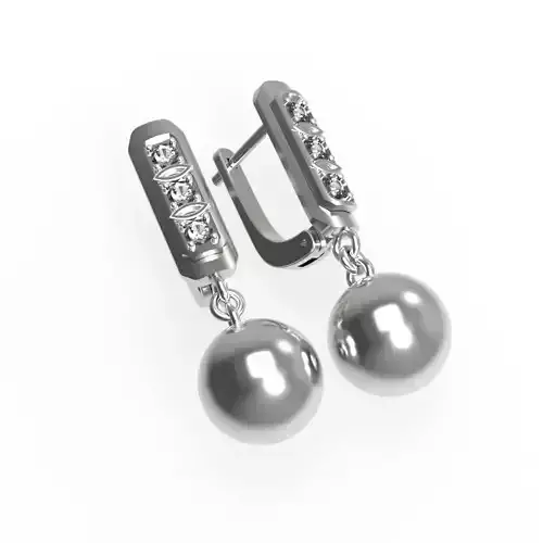 G0138 two silver earrings with pearls and diamonds