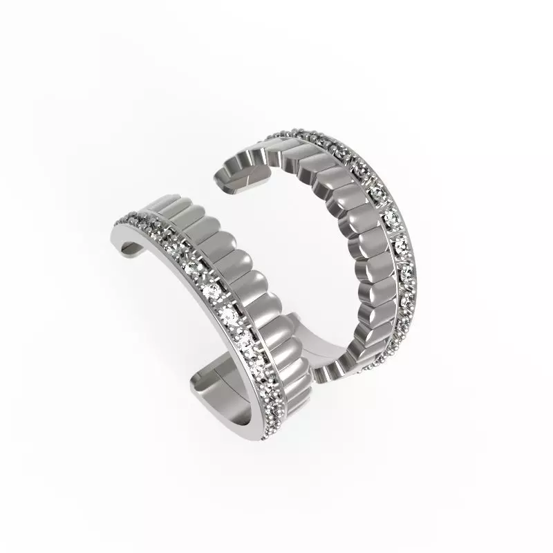 G0135 silver cuff ring with diamonds 3D print model_0