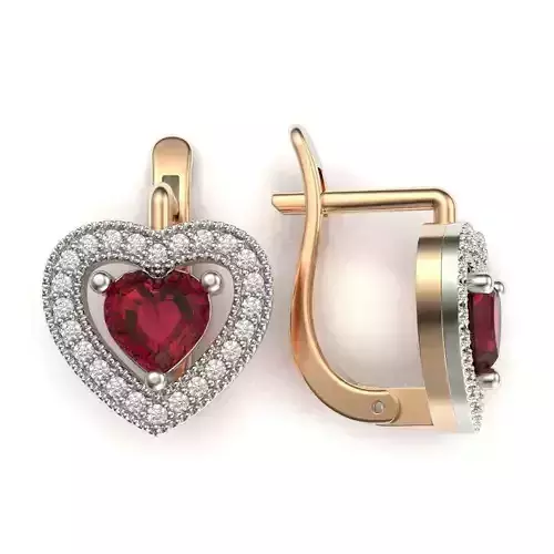 G0133 heart shaped ruby and diamond earrings