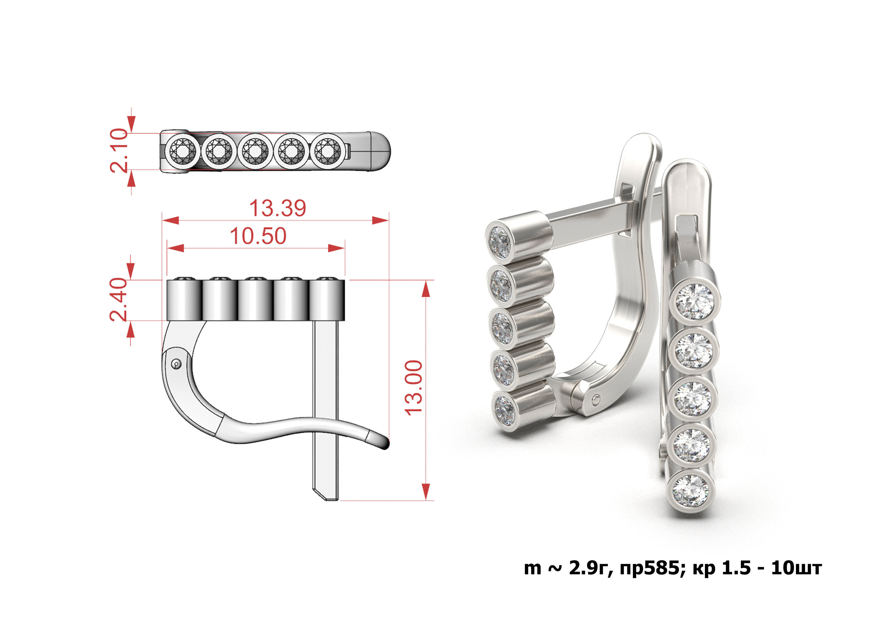 G0132 diamond hoop earrings in gold 3D print model_1