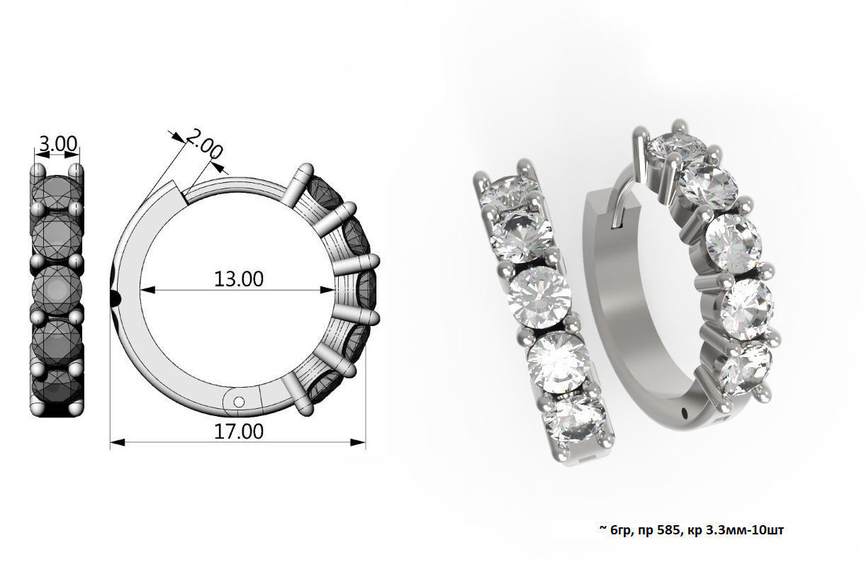 G0109 two diamond hoop earrings 3D print model_1