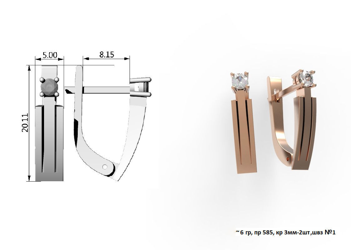 G0101 two rose gold hoop earrings with diamonds 3D print model_1