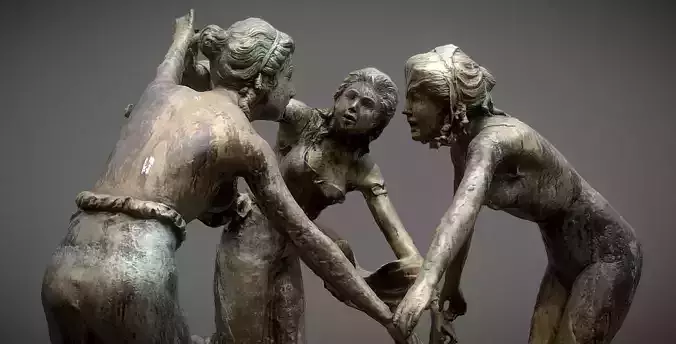 Girls fountain from Rotterdam  Low-poly 3D model