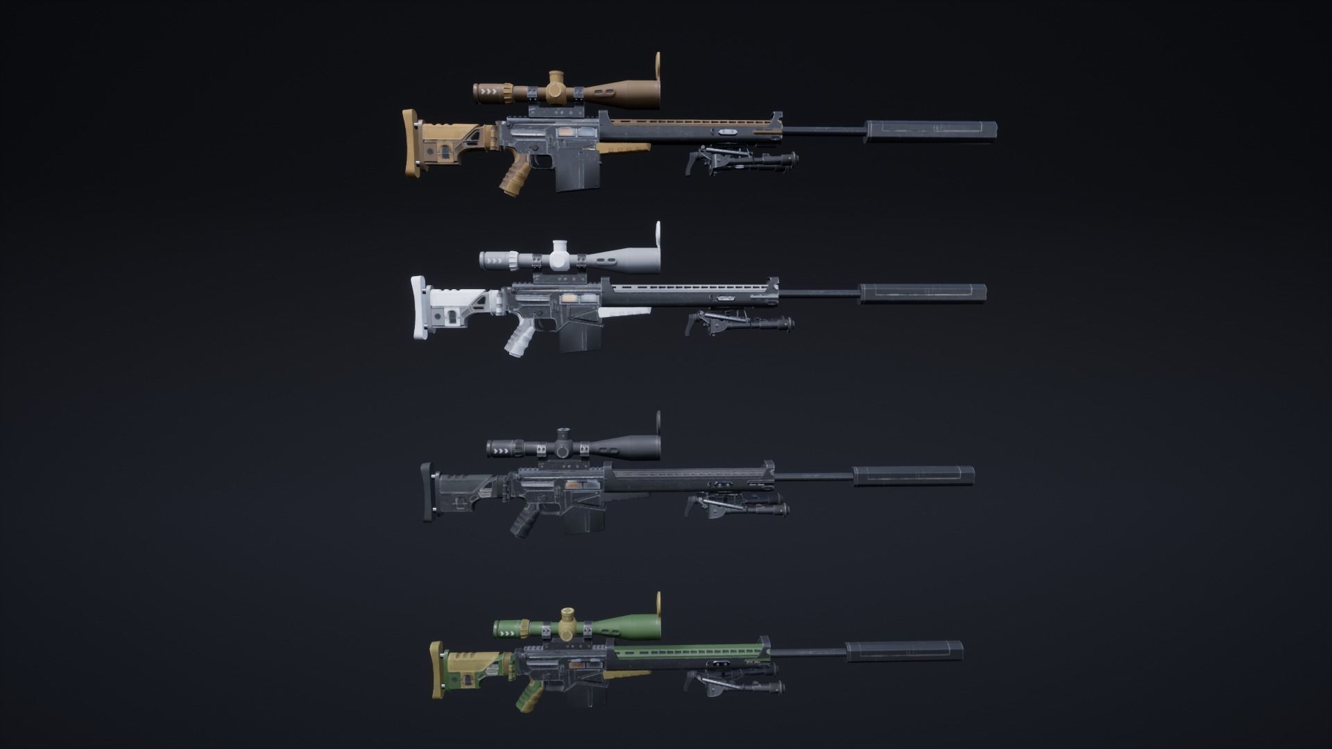 Sniper different colored guns Low-poly 3D model_12