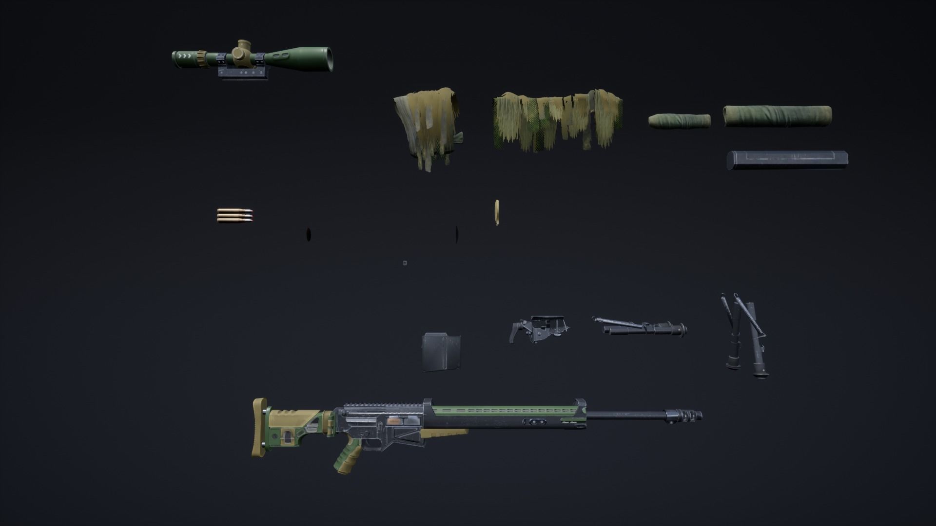 Sniper different colored guns Low-poly 3D model_15