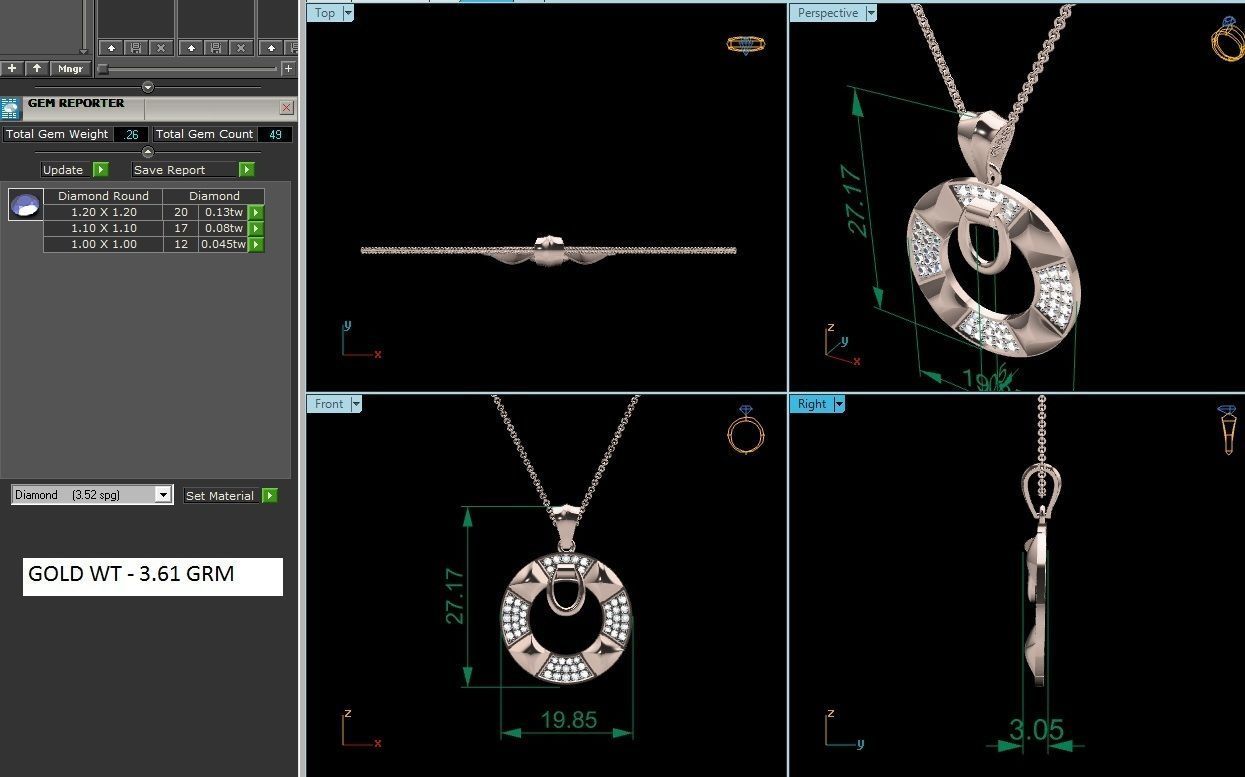 Solitaire Pendant 3DM STL OBJ FBX Renders Details 3D print model_7