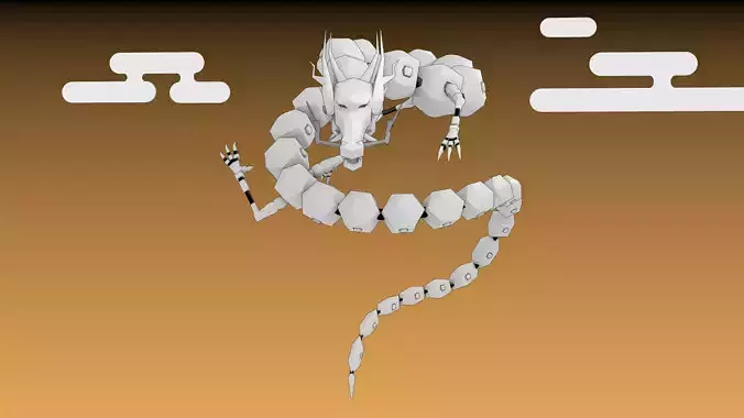Chinese Mech White Anime Dragon Low Poly Rigged Low-poly 3D model
