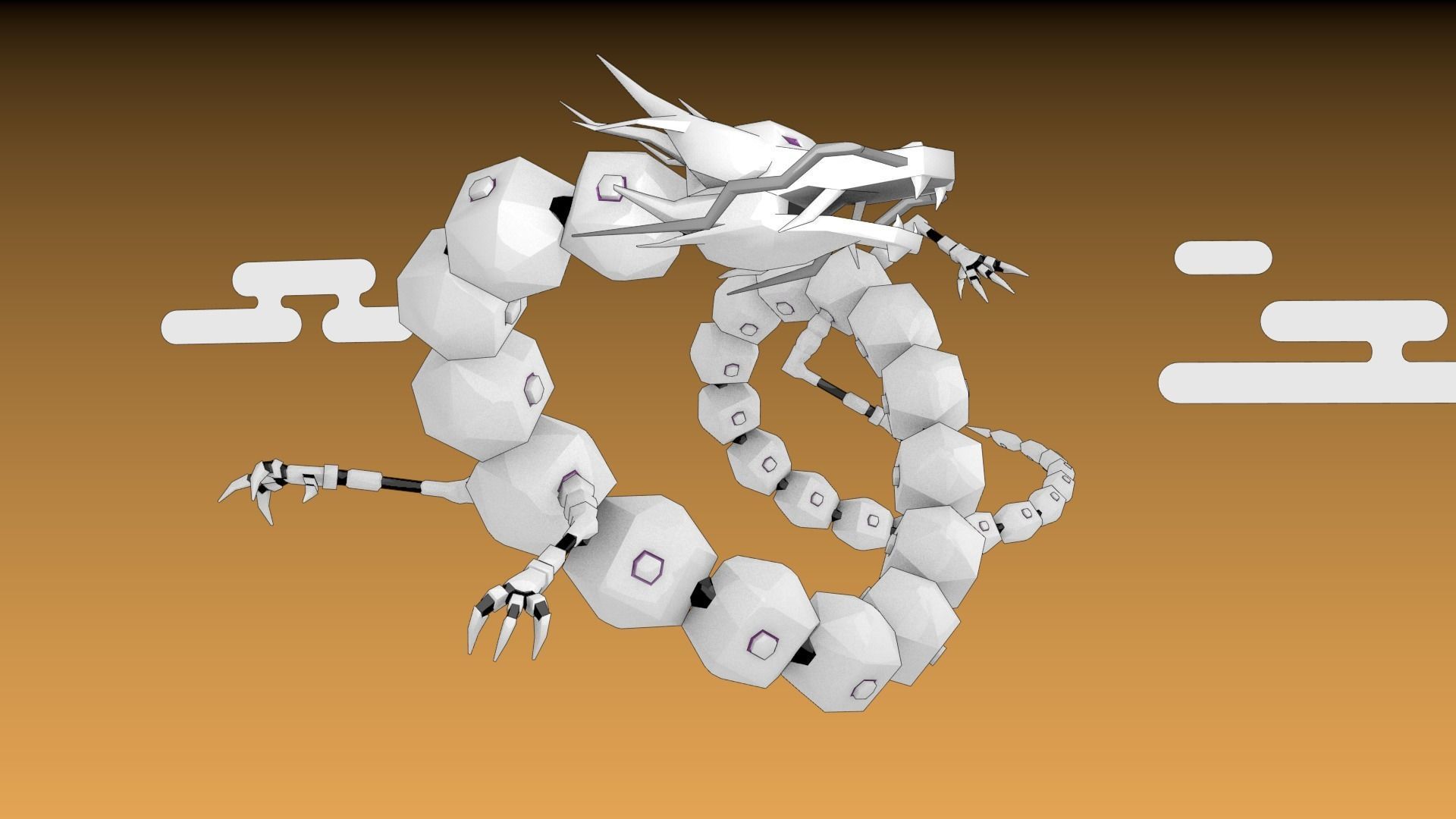 Chinese Mech White Anime Dragon Low Poly Rigged Low-poly 3D model_1