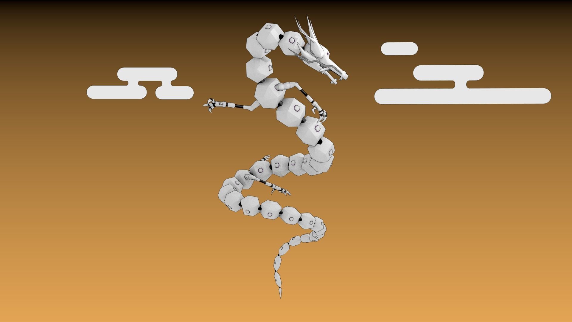 Chinese Mech White Anime Dragon Low Poly Rigged Low-poly 3D model_2