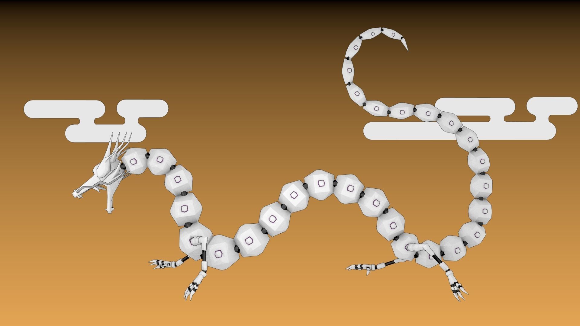 Chinese Mech White Anime Dragon Low Poly Rigged Low-poly 3D model_3