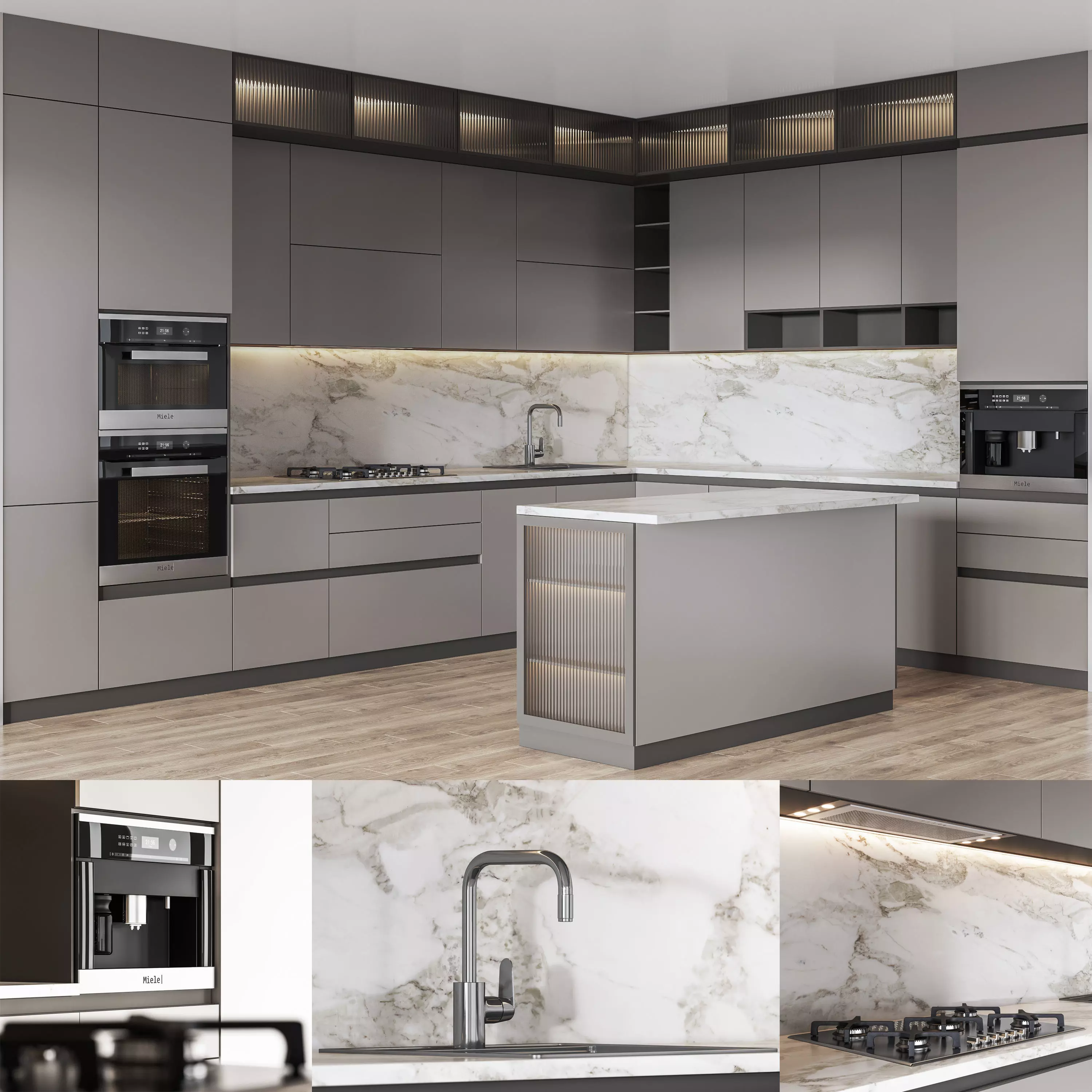 Kitchen011 modern kitchen with cabinets and marble counter tops 3D ...