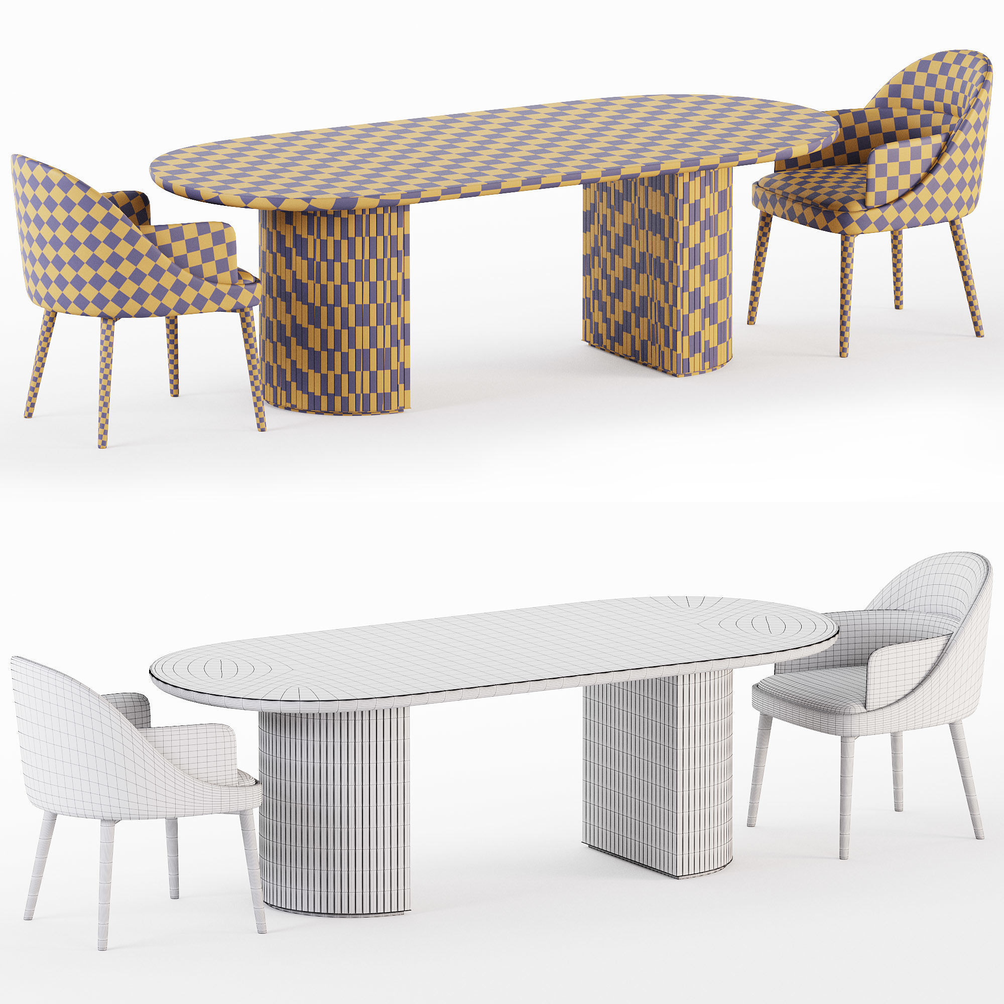 Dining chair set 3D model_3