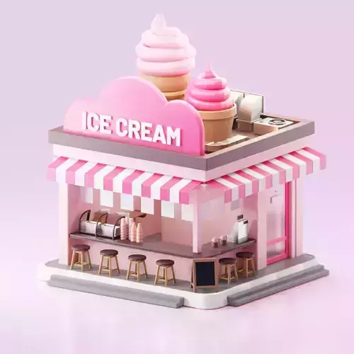 Simple Low Poly Isometric Ice Cream Shop