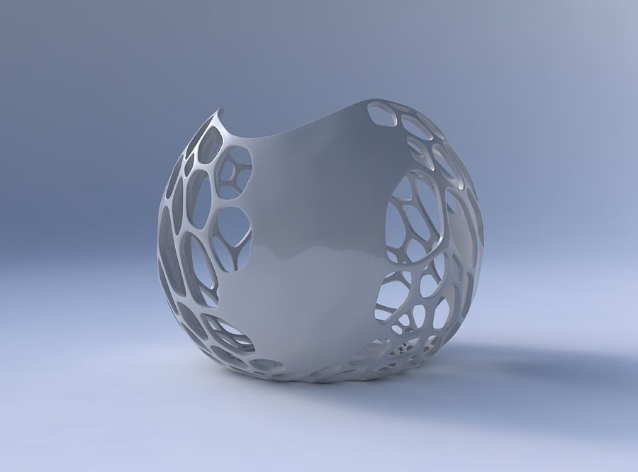 Bowl Spheric wavy with organic lattice and solid centers 3D print model_4