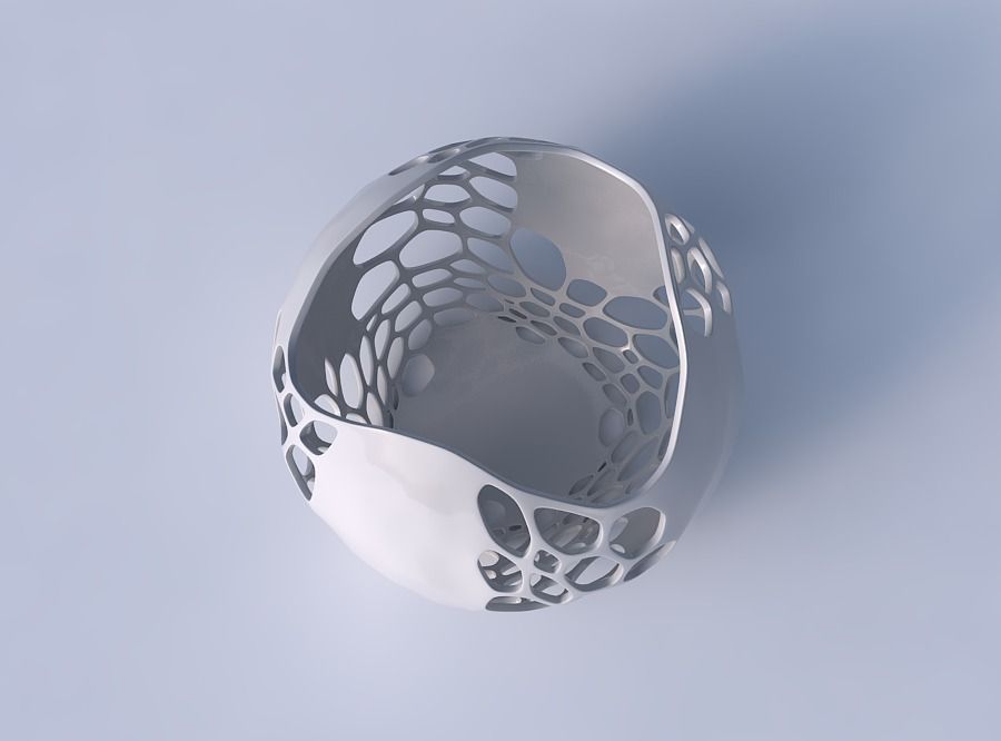 Bowl Spheric wavy with organic lattice and solid centers 3D print model_2