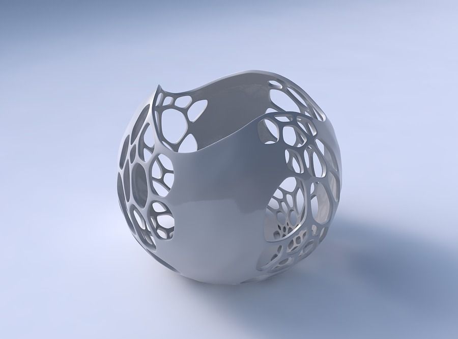 Bowl Spheric wavy with organic lattice and solid centers 3D print model_3