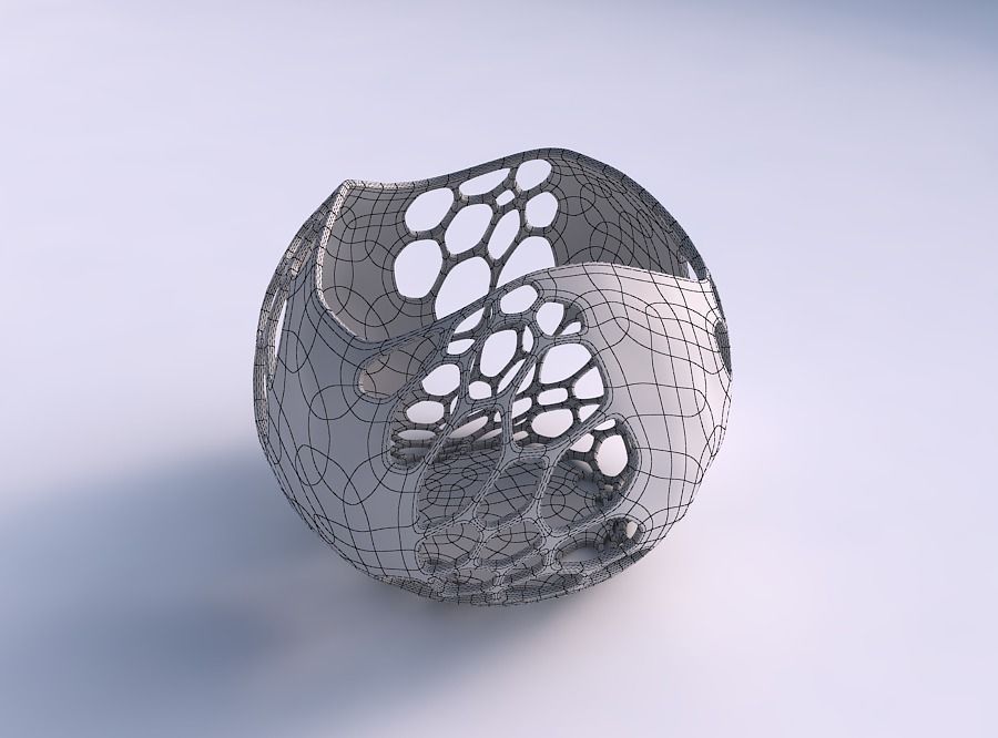 Bowl Spheric wavy with organic lattice and solid centers 3D print model_5