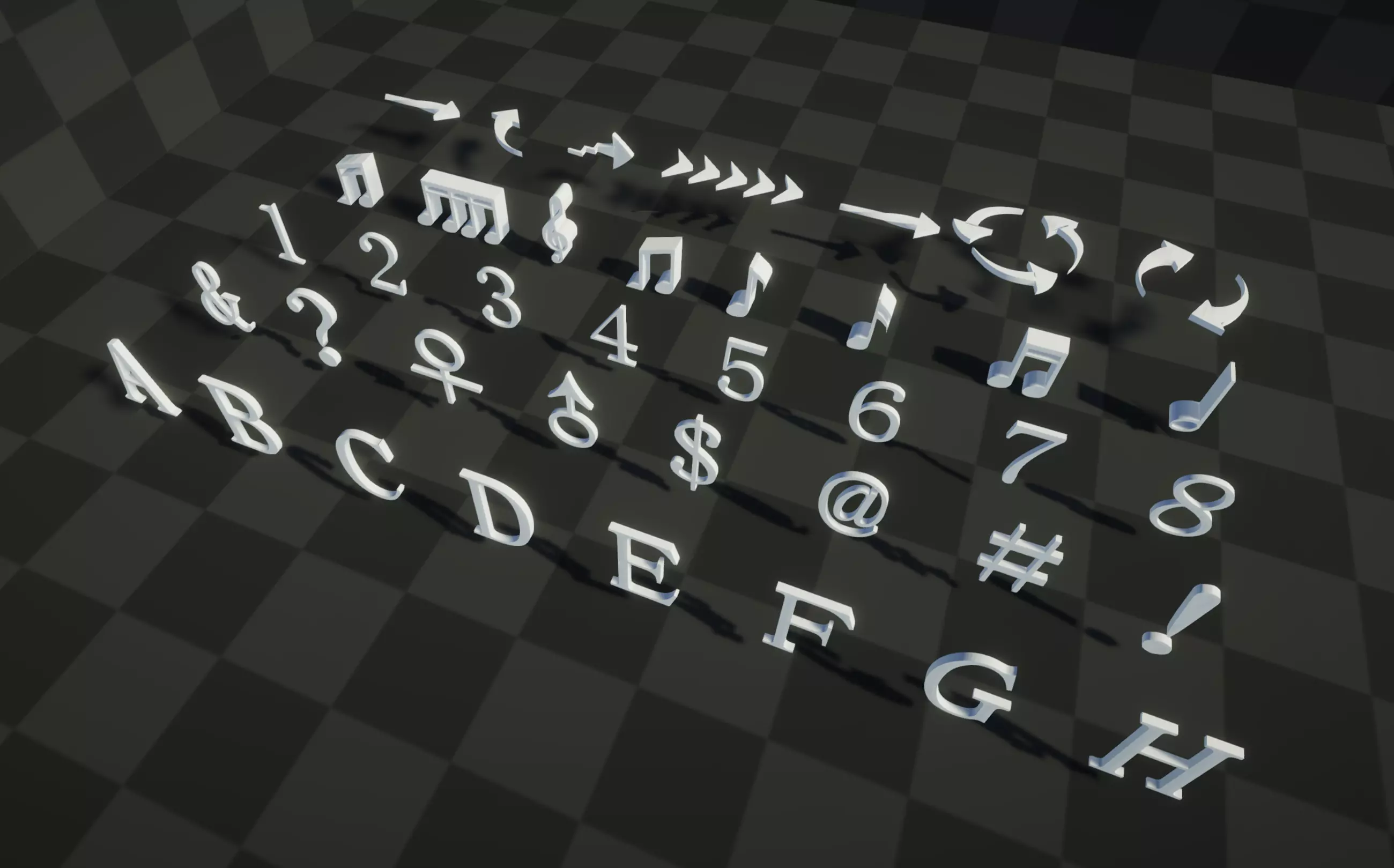 Arrow Note Letter Number Punctuation  Low-poly 3D model_0